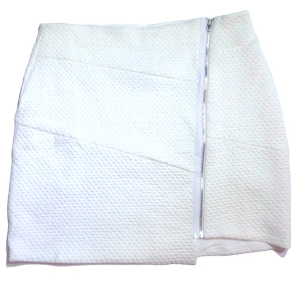 White Mini Skirt Front Zipper Small